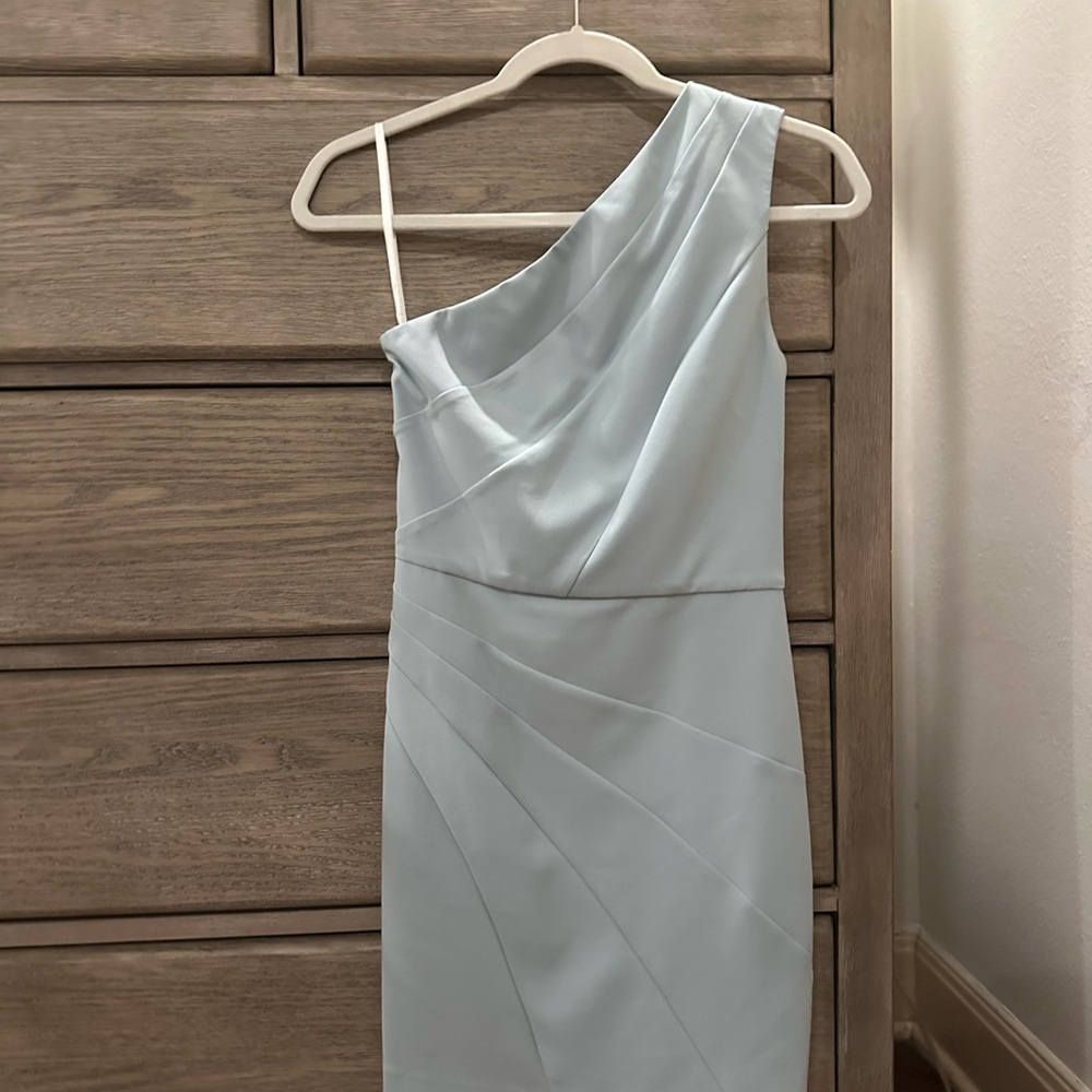 Michael Costello One-Shoulder Pale Blue Evening Gown